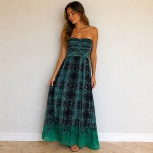 Moulinette Soeurs‎ Anthropologie Green Snakeskin Strapless Maxi Dress Size 2